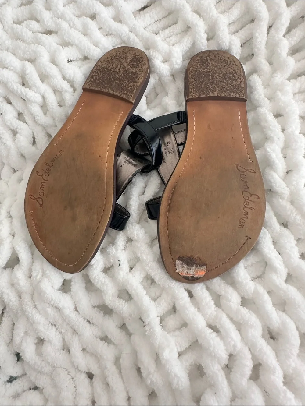Sam Edelman Black Leather Toe-Ring Slide Sandals